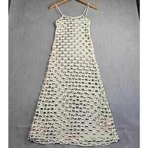 Zara Mesh Cover Up Womens Medium Beige Open Knit Midi Dress Boho Festival Beachy
